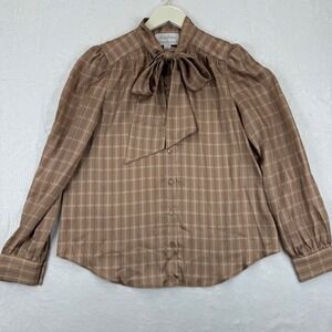 Mare Mare Anthropologie Plaid Bow Tie Neck Long Sleeve Button Down Shirt‎ Size S